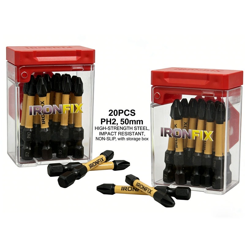 Drill Bits - 耐久性に優れたPH2ドライバービット20個入り。高硬度S2鋼製で、磁性のある先端を備え、電動ドライバー用ドリルビットセットや各種工具に最適。
