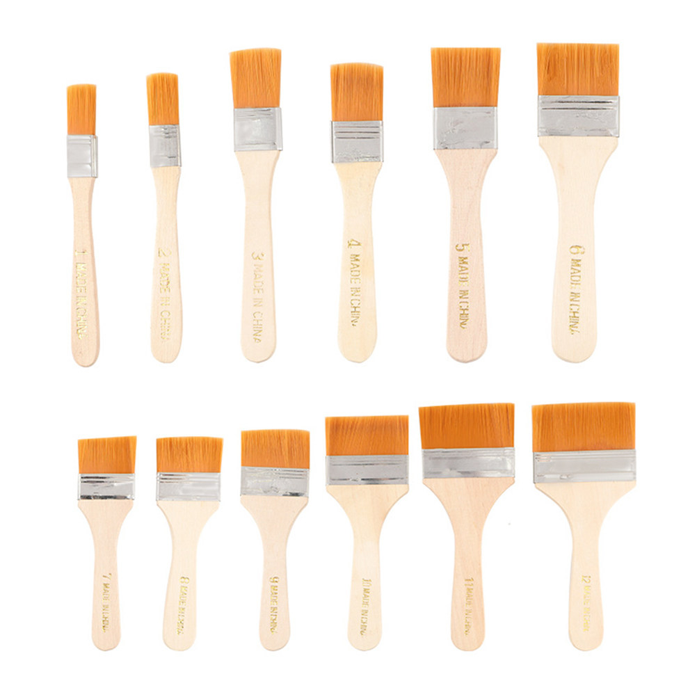 Home Improvement Fence - 12本セット ナイロン製 フラットペイントブラシ 木製ハンドル アクリル絵の具、油絵の具、着色、ニス、ゲッソ、DIY、家庭用、壁、フェンスなどに使用