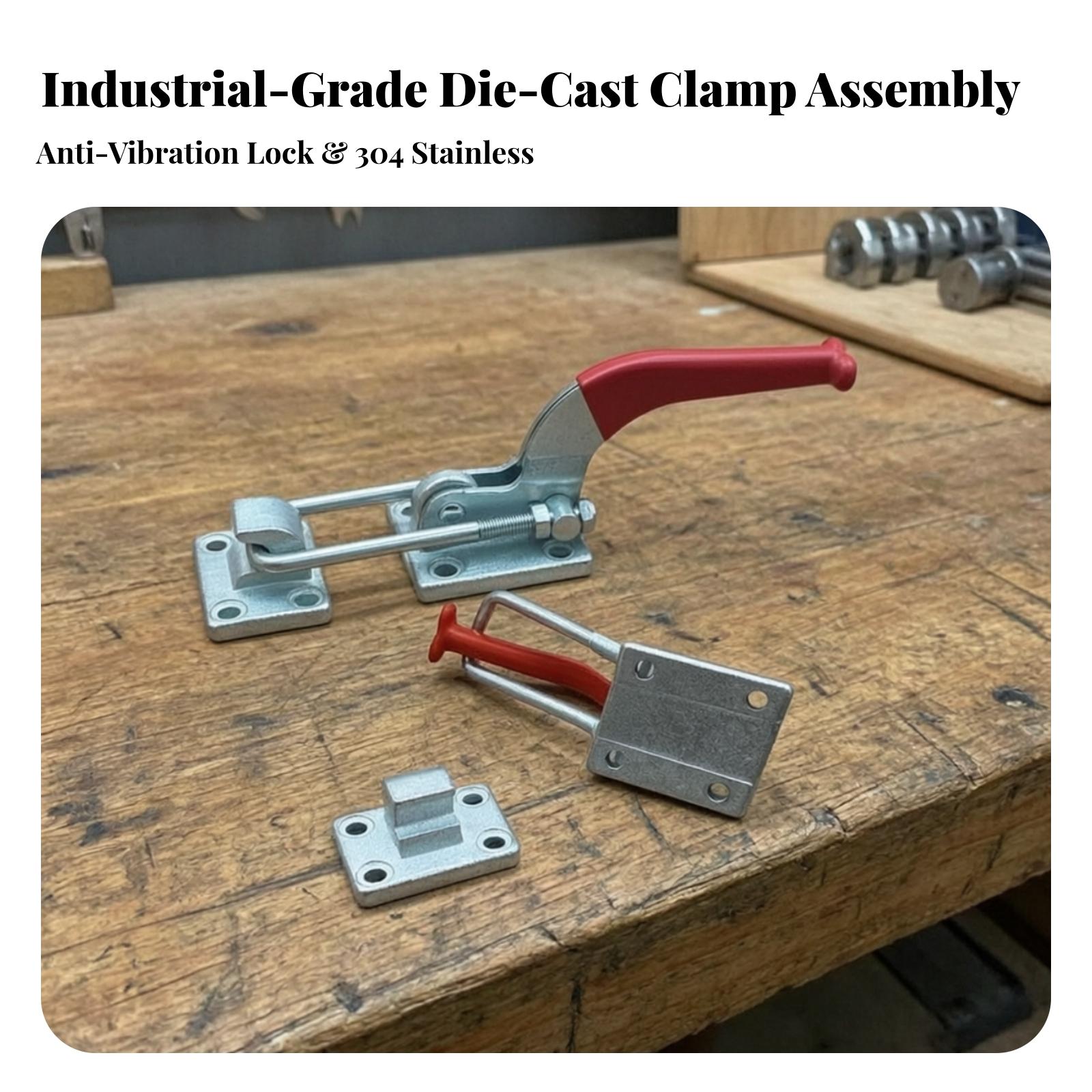 Door Handle - 調整可能なクランプロック式の鉄製トグルラッチ。220mmの赤いレバーハンドル付きで、ドアをしっかりと固定できます。