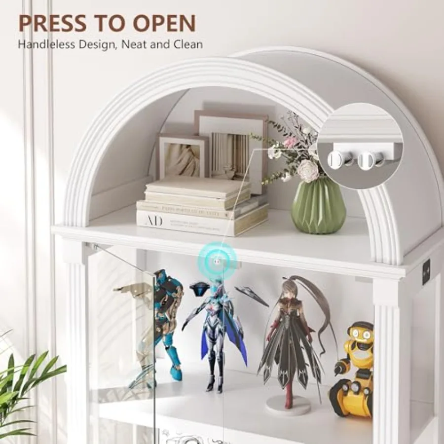 リビングルーム用の、ガラス扉とLEDライト付きの飾り棚。木目 - Cabinet Hinges のレビューと価格