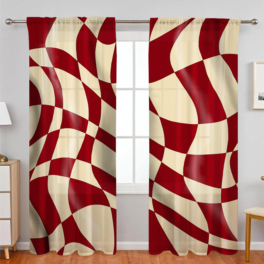 2枚セットのシアー素材のカーテン、ワインレッドとクリーム色の - Curtain Rods のレビューと価格