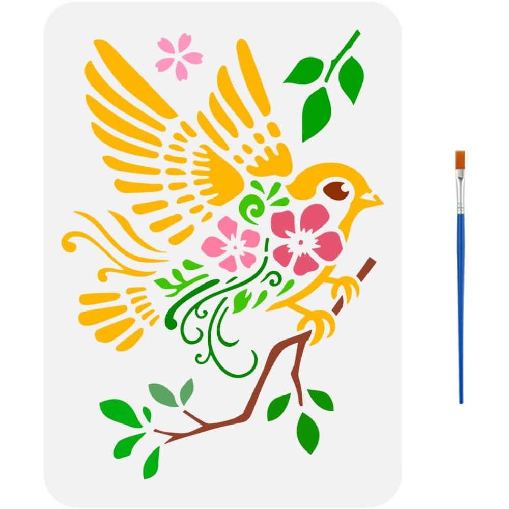 枝の上のスズメ 描画ステンシル ペイントブラシ付き 11.7 - Paint Brush のレビューと価格